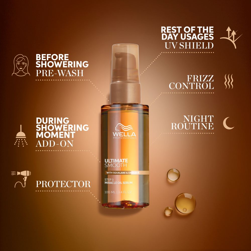 ULTIMATE SMOOTH MIRACLE plaukus per 90 s pamaitinantis aliejinis serumas STEP 3 Su SKAVALNU ir OMEGA-9 100 ml