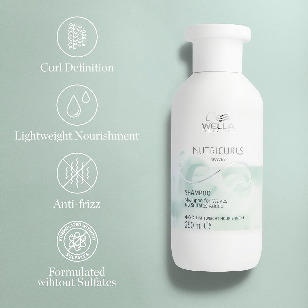NUTRICURLS Shampoo - Lengvas šampūnas banguotiems plaukams 250ml